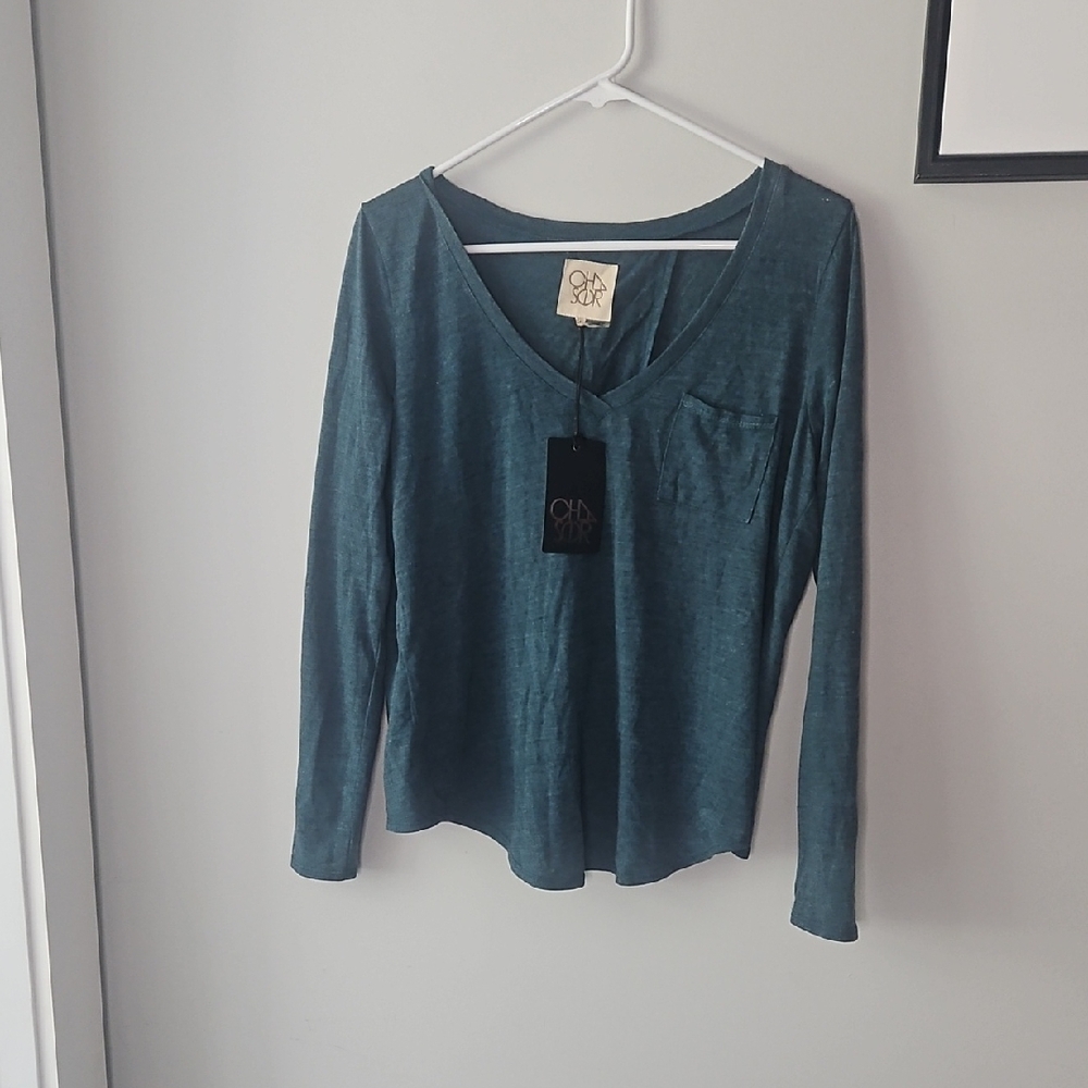 Teal Long Sleeve V-Neck Top